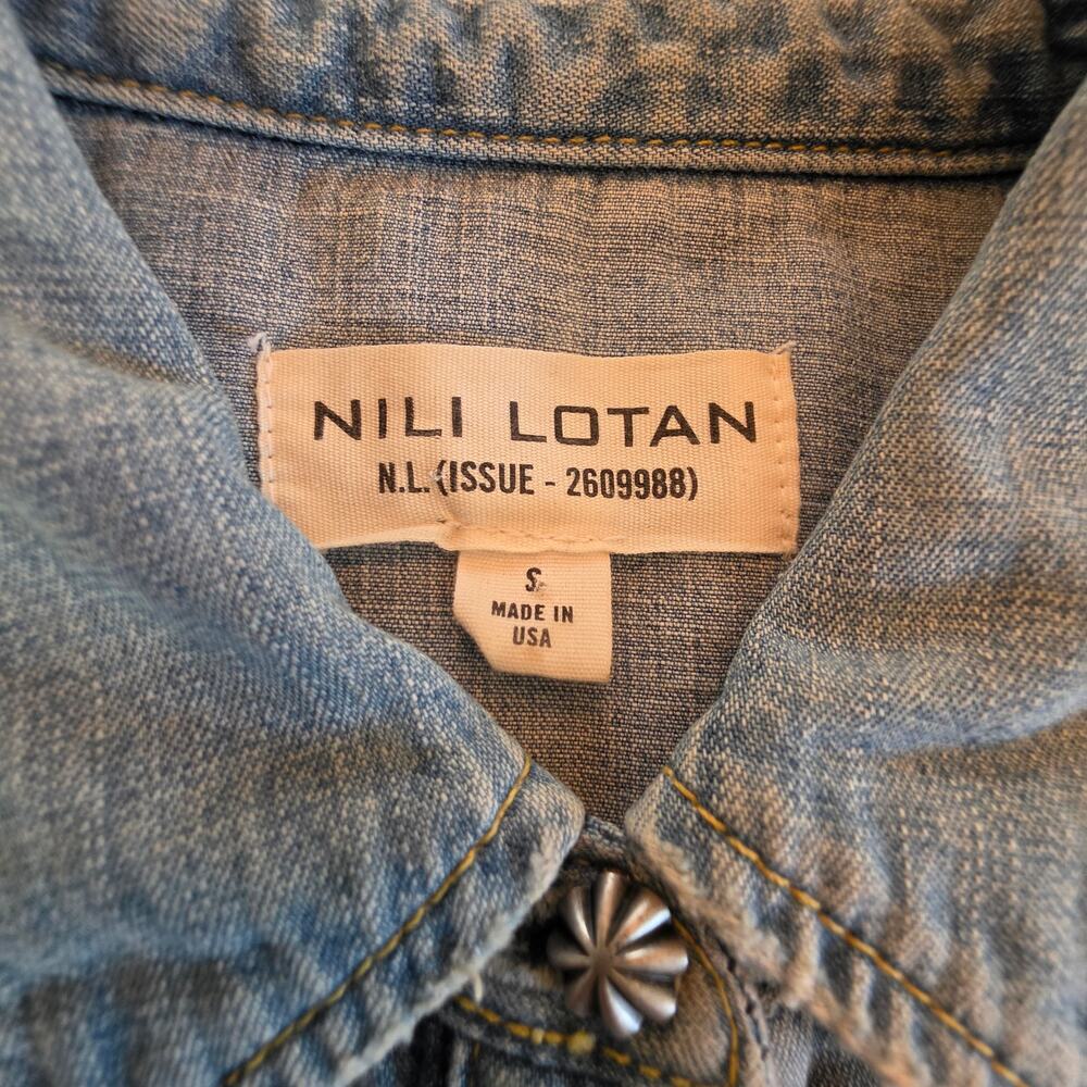 Nili Lotan Travis Western Denim Shirt Light-Wash Pearl Snap Sz Small - Picture 4 of 7